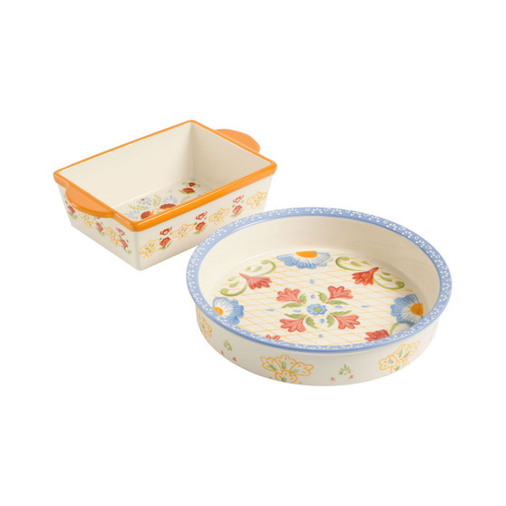 Tierra Hand-Painted Round and Rectangular Bakeware Set, 2 Pieces