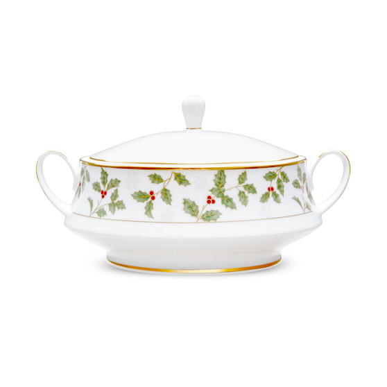 Holly & Berry Gold  Covered Vegetable Bowl