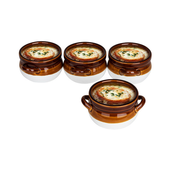 French Onion Soup Bowl Crocks with Large Handles Set, 4 Piece