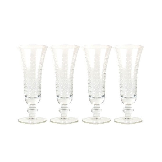 Glass Etched Champagne Flute, 4 Piece Set