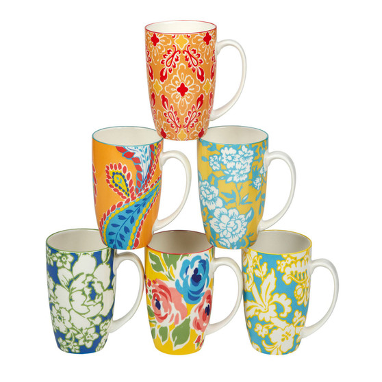 Damask Floral Set of 6 Mugs
