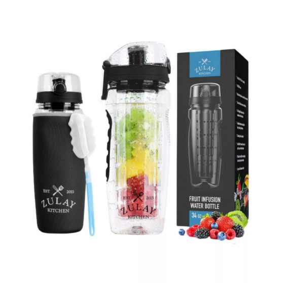 Portable Flip Top Lid Water Bottle with Fruit Infuser