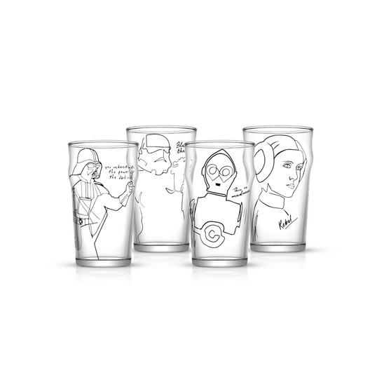 JoyJolt Star Wars Striking Sketch Characters Collection Print 19.2 Oz Glasses Set, 4 Pieces