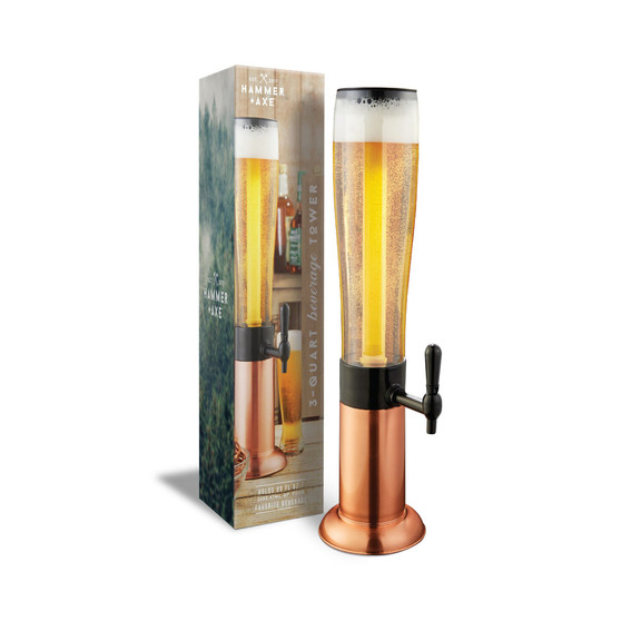 Beer Tower Drink Dispenser with Copper Finish