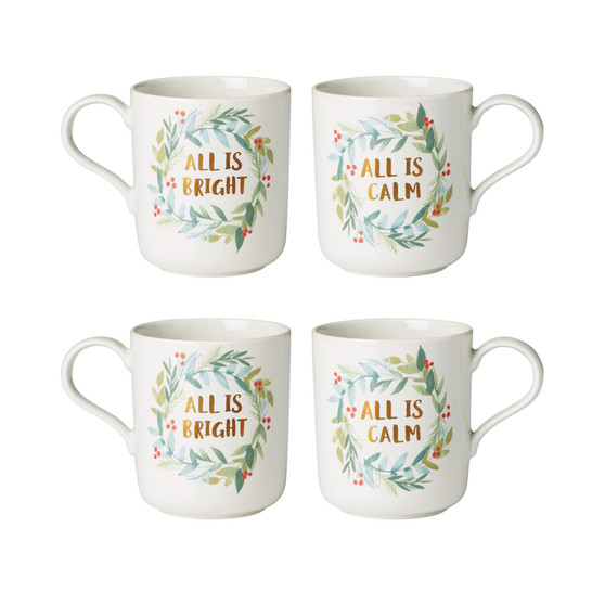French Perle Berry Holiday Mug Set, 4 Piece