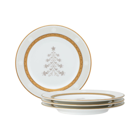 Charlotta Gold Set of 4 Holiday Tree Appetizer Plates, 6-1/4"