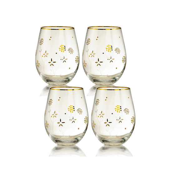 Plum Blossom Stemless 19 oz Wine Glasses, Set of 4