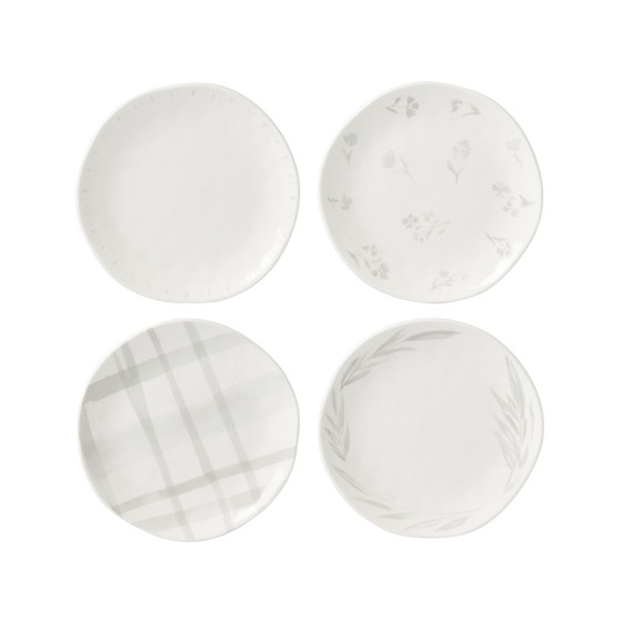 Oyster Bay Whiteware 4 Piece Tidbit Plate Set, Service for 4