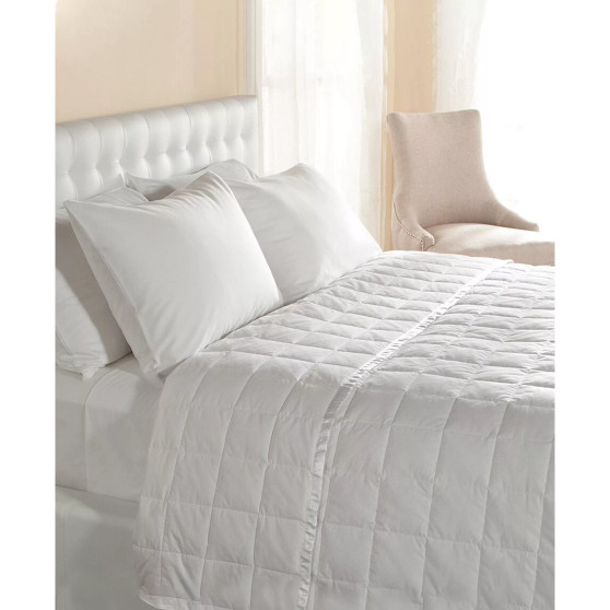 Lightweight 230TC Luxury Satin Trim White Queen Down Blanket