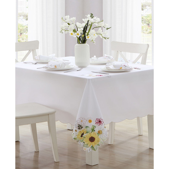 Sunflower & Daisies Cutwork Tablecloth, 60" x 102"