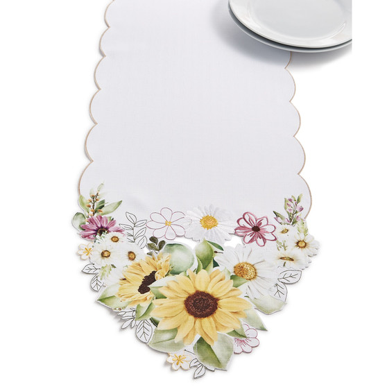 Sunflower and Daisies Cutwork Fabric Runner