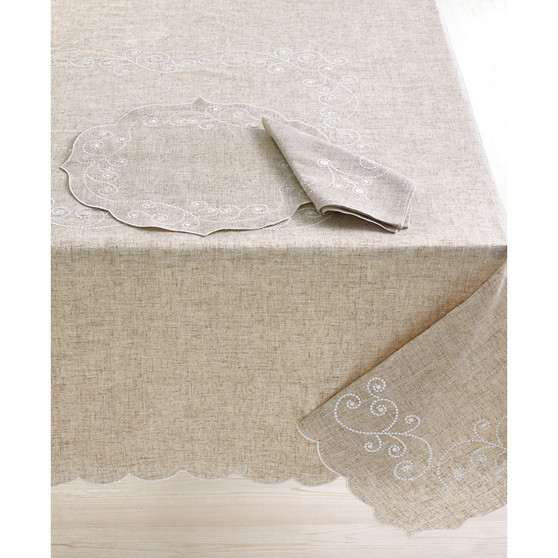 French Perle Embroidered 60" x 84" Tablecloth