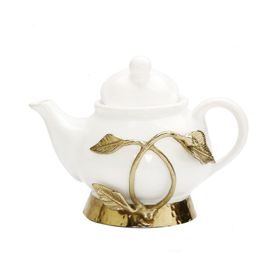 Tea Kettle with Leaf Design Ornament, 8" x 6"