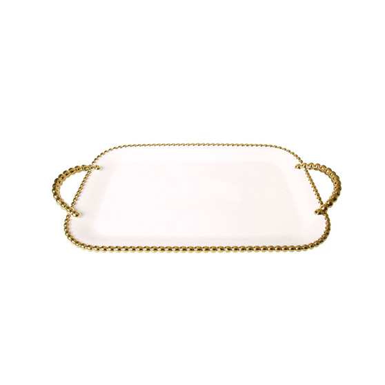 Porcelain Tray With Gold Beaded Borders and Handles