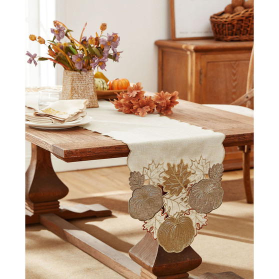 Metallic Pumpkin Cutwork Fabric Table Runner
