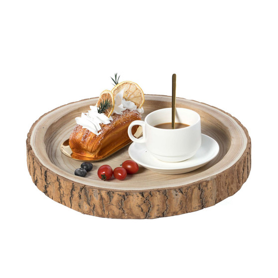 Wood Tree Bark Indented Display Tray Serving Plate Platter Charger