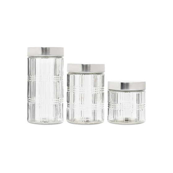 Portland Round Glass Canisters with Lids, Set of 3