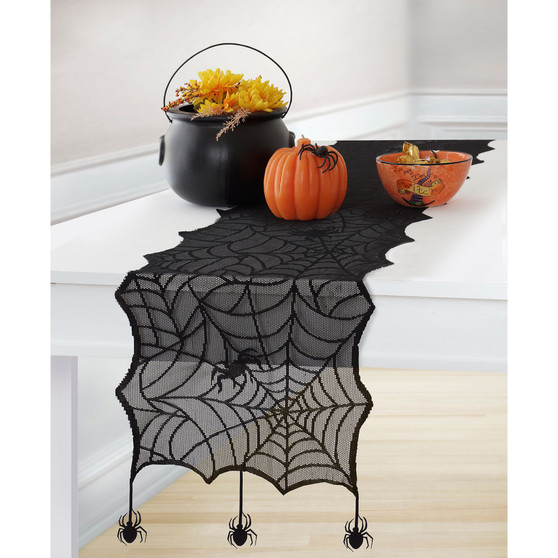 Crawling Halloween Spider Lace Table Runner