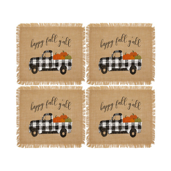Happy Fall Y'all Farmhouse Burlap Placemat, Set of 4