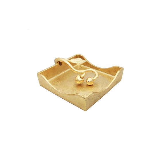 Gold Square Napkin Holder with Leaf Shaped Tongue
