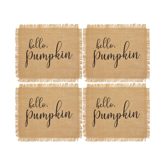 Hello Pumpkin Farmhouse Burlap Placemat, Set of 4