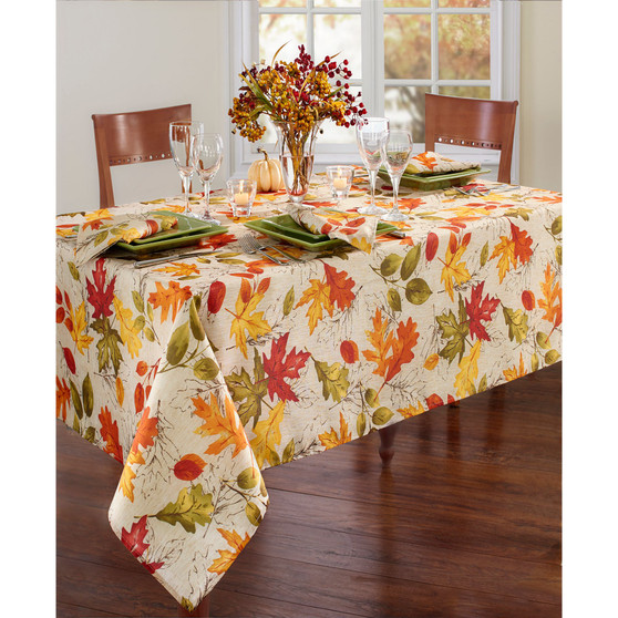 Autumn Leaves Fall Printed Tablecloth, 60" x 84" Oblong