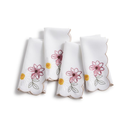 Sunflower and Daisies Cutwork Napkins 17x17,Set of 4