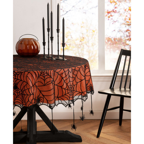 Crawling Halloween Spider Lace Lined Tablecloth - 70" Round