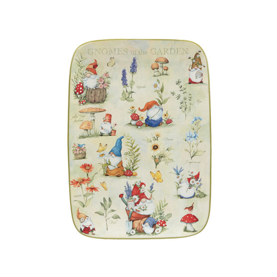 Garden Gnomes Rectangular Platter 14"