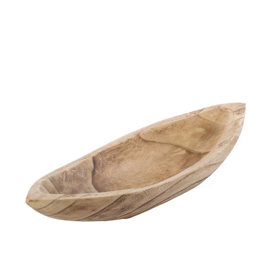 Wood Carved Boat Shaped Bowl Basket Rustic Display Tray
