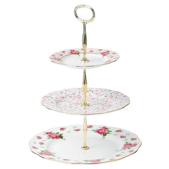Old Country Roses White Vintage 3 Tier Cake Plate