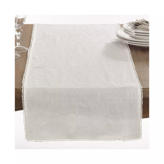 Pom Pom Design Linen Dining Room Table Runner