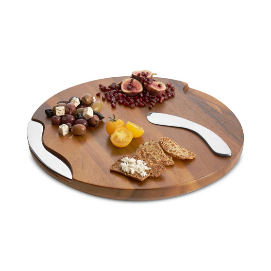 Nambe 15" Wood Cheese Block with Magnetic Knife and Spreader