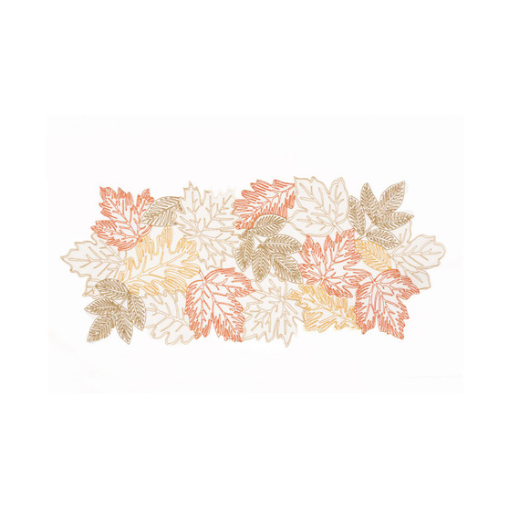 Autumn Leaves Embroidered Cutwork Table Runner