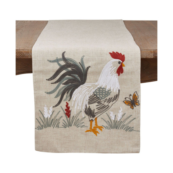 Long Table Runner with Embroidered Rooster Design