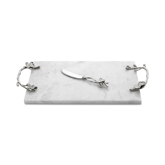 White Orchid Large Marble Cheeseboard With Knife