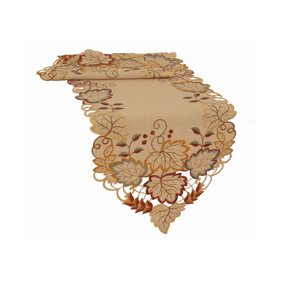 Harvest Verdure Embroidered Cutwork Fall Table Runner