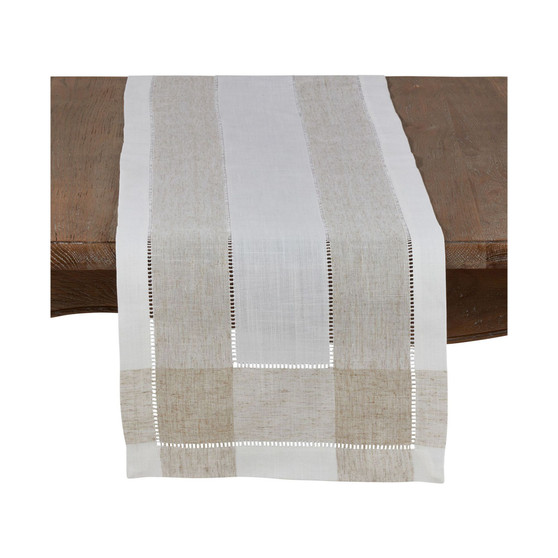 Timeless Linen Blend Table Runner with Hemstitch Accents