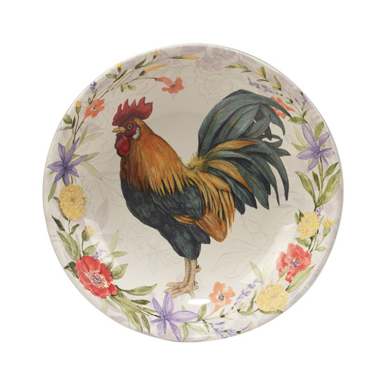 Floral Rooster Serving/Pasta Bowl 13"