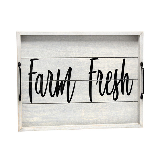 Decorative Wood Serving Tray with Handles - Farm Fresh