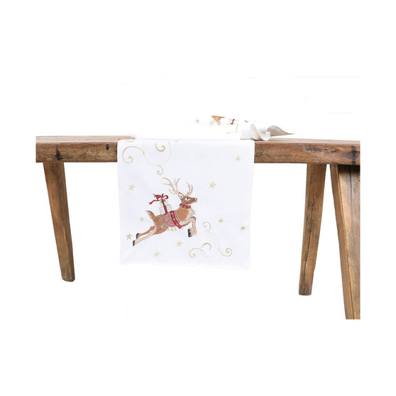 Reindeer with Gifts Embroidered Christmas Table Runner