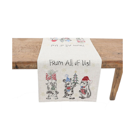 Animal's Fun Holiday Party Embroidered Table Runner