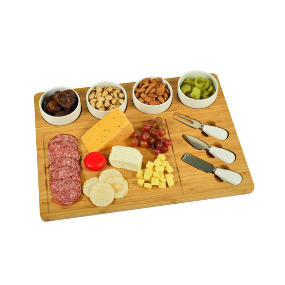 Baxter Bamboo Cheese Board with 4 Bowls and Multifunction Knife