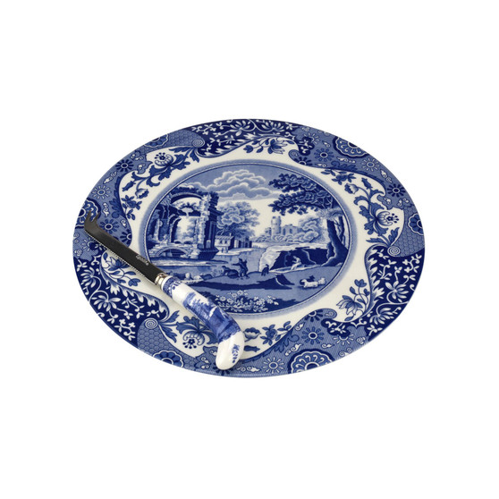 Blue Italian Cheese Plate and Knife