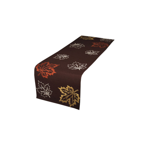 Rustic Autumn Embroidered Fall Table Runner, 36" x 16"