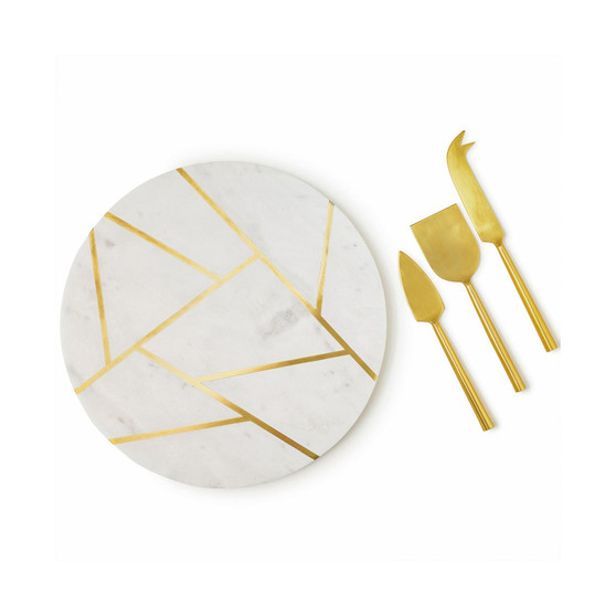 Infinia Marble Cheese Board With Gold Knives Set