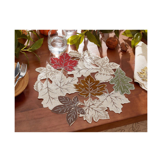 Happy Fall Leaves Cutwork Fabric Round Placemat