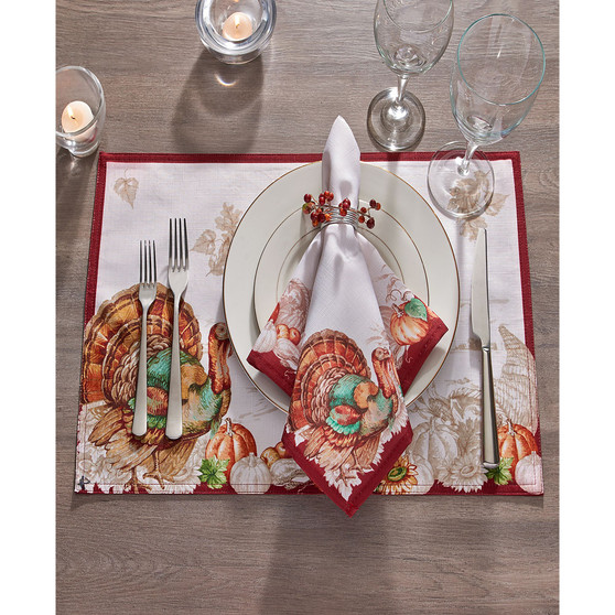 Holiday Turkey Bordered Fall Placemat, Set of 4