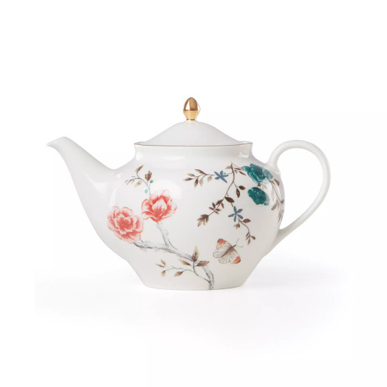 Sprig & Vine 32 Oz. Porcelain Teapot with gold tone accent
