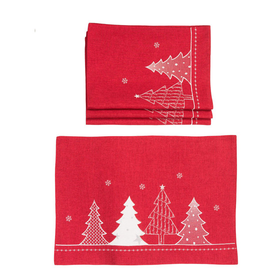 Lovely Christmas Tree Embroidered Double Layer Placemats - Set of 4